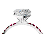 White gold Heart Cut Diamond Solitaire Ring with Round with Garnet side stone Pavé Band and Prong Setting_28