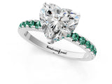 White gold Heart Cut Diamond Solitaire Ring with Round with Green Sapphire side stone Pavé Band and Four-Prong Setting_1