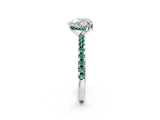 White gold Heart Cut Diamond Solitaire Ring with Round with Green Sapphire side stone Pavé Band and Four-Prong Setting_2