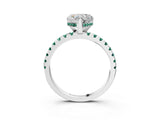 White gold Heart Cut Diamond Solitaire Ring with Round with Green Sapphire side stone Pavé Band and Four-Prong Setting_3