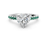 White gold Heart Cut Diamond Solitaire Ring with Round with Green Sapphire side stone Pavé Band and Four-Prong Setting_36