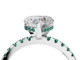 White gold Heart Cut Diamond Solitaire Ring with Round with Green Sapphire side stone Pavé Band and Four-Prong Setting_4