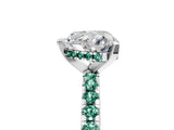 White gold Heart Cut Diamond Solitaire Ring with Round with Green Sapphire side stone Pavé Band and Four-Prong Setting_5