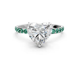 White gold Heart Cut Diamond Solitaire Ring with Round with Green Sapphire side stone Pavé Band and Prong Setting_12