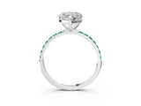 White gold Heart Cut Diamond Solitaire Ring with Round with Green Sapphire side stone Pavé Band and Prong Setting_15