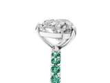 White gold Heart Cut Diamond Solitaire Ring with Round with Green Sapphire side stone Pavé Band and Prong Setting_17