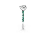 White gold Heart Cut Diamond Solitaire Ring with Round with Green Sapphire side stone Pavé Band and Prong Setting_2