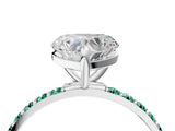 White gold Heart Cut Diamond Solitaire Ring with Round with Green Sapphire side stone Pavé Band and Prong Setting_4