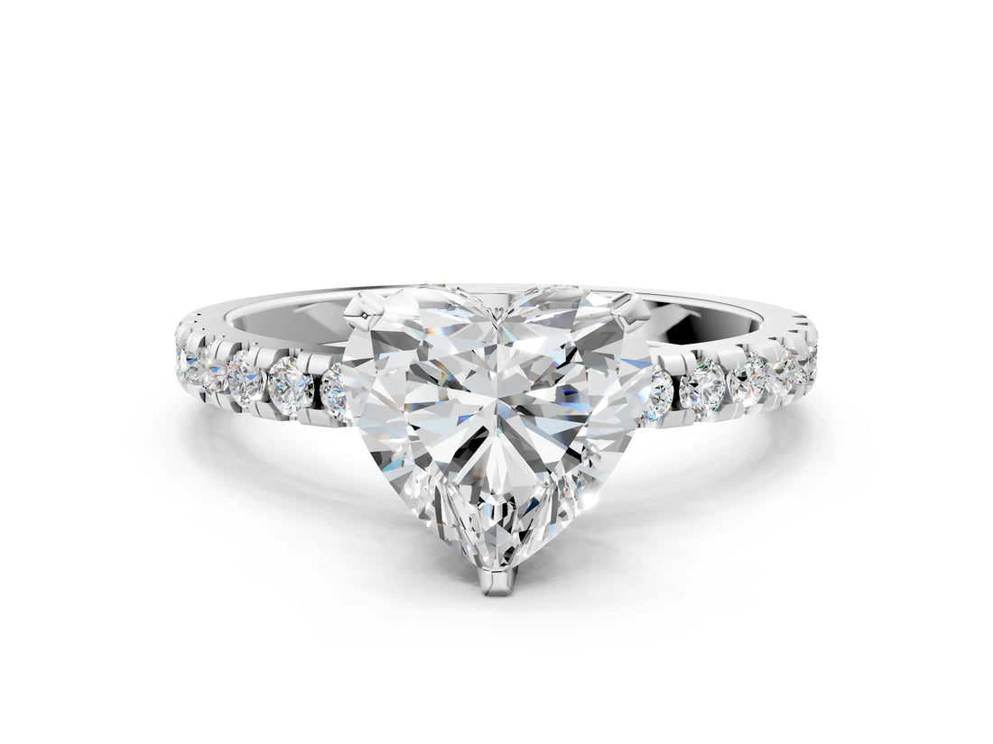 White gold Heart Cut Diamond Solitaire Ring with Round with Moissanite side stone Pavé Band and Four-Prong Setting_24