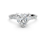 White gold Heart Cut Diamond Solitaire Ring with Round with Moissanite side stone Pavé Band and Prong Setting_12
