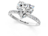 White gold Heart Cut Diamond Solitaire Ring with Round with Moissanite side stone Pavé Band and Prong Setting_1