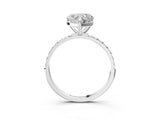 White gold Heart Cut Diamond Solitaire Ring with Round with Moissanite side stone Pavé Band and Prong Setting_3