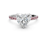 White gold Heart Cut Diamond Solitaire Ring with Round with Morganite side stone Pavé Band and Prong Setting_12