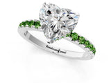 White gold Heart Cut Diamond Solitaire Ring with Round with Peridot side stone Pavé Band and Four-Prong Setting_1