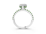 White gold Heart Cut Diamond Solitaire Ring with Round with Peridot side stone Pavé Band and Four-Prong Setting_3