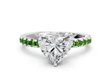 White gold Heart Cut Diamond Solitaire Ring with Round with Peridot side stone Pavé Band and Four-Prong Setting