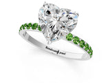 White gold Heart Cut Diamond Solitaire Ring with Round with Peridot side stone Pavé Band and Prong Setting_25