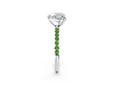White gold Heart Cut Diamond Solitaire Ring with Round with Peridot side stone Pavé Band and Prong Setting_38