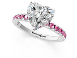 White gold Heart Cut Diamond Solitaire Ring with Round with Pink Sapphire side stone Pavé Band and Four-Prong Setting_1
