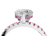 White gold Heart Cut Diamond Solitaire Ring with Round with Pink Sapphire side stone Pavé Band and Four-Prong Setting_16