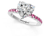 White gold Heart Cut Diamond Solitaire Ring with Round with Pink Sapphire side stone Pavé Band and Four-Prong Setting_37