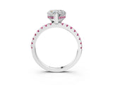 White gold Heart Cut Diamond Solitaire Ring with Round with Pink Sapphire side stone Pavé Band and Four-Prong Setting_3