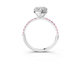 White gold Heart Cut Diamond Solitaire Ring with Round with Pink Sapphire side stone Pavé Band and Prong Setting_15