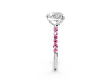 White gold Heart Cut Diamond Solitaire Ring with Round with Pink Sapphire side stone Pavé Band and Prong Setting_2