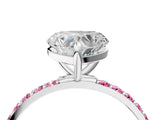 White gold Heart Cut Diamond Solitaire Ring with Round with Pink Sapphire side stone Pavé Band and Prong Setting_4