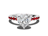 White gold Heart Cut Diamond Solitaire Ring with Round with Ruby side stone Pavé Band and Four-Prong Setting_12