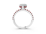 White gold Heart Cut Diamond Solitaire Ring with Round with Ruby side stone Pavé Band and Four-Prong Setting_15