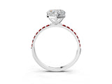 White gold Heart Cut Diamond Solitaire Ring with Round with Ruby side stone Pavé Band and Prong Setting_27