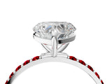 White gold Heart Cut Diamond Solitaire Ring with Round with Ruby side stone Pavé Band and Prong Setting_28
