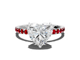 White gold Heart Cut Diamond Solitaire Ring with Round with Ruby side stone Pavé Band and Prong Setting_36