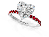 White gold Heart Cut Diamond Solitaire Ring with Round with Ruby side stone Pavé Band and Prong Setting_37