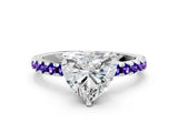 White gold Heart Cut Diamond Solitaire Ring with Round with Tanzanite side stone Pavé Band and Four-Prong Setting_12