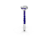 White gold Heart Cut Diamond Solitaire Ring with Round with Tanzanite side stone Pavé Band and Four-Prong Setting_2