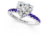 White gold Heart Cut Diamond Solitaire Ring with Round with Tanzanite side stone Pavé Band and Four-Prong Setting_7
