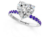 White gold Heart Cut Diamond Solitaire Ring with Round with Tanzanite side stone Pavé Band and Prong Setting_1