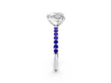 White gold Heart Cut Diamond Solitaire Ring with Round with Tanzanite side stone Pavé Band and Prong Setting_2