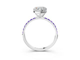 White gold Heart Cut Diamond Solitaire Ring with Round with Tanzanite side stone Pavé Band and Prong Setting_3