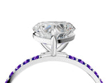 White gold Heart Cut Diamond Solitaire Ring with Round with Tanzanite side stone Pavé Band and Prong Setting_4