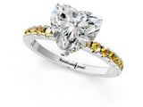White gold Heart Cut Diamond Solitaire Ring with Round with Yellow Sapphire side stone Pavé Band and Four-Prong Setting_13