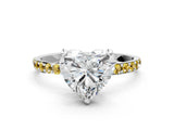 White gold Heart Cut Diamond Solitaire Ring with Round with Yellow Sapphire side stone Pavé Band and Prong Setting_24