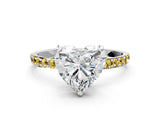 White gold Heart Cut Diamond Solitaire Ring with Round with Yellow Sapphire side stone Pavé Band and Prong Setting_24