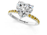 White gold Heart Cut Diamond Solitaire Ring with Round with Yellow Sapphire side stone Pavé Band and Prong Setting_25