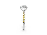 White gold Heart Cut Diamond Solitaire Ring with Round with Yellow Sapphire side stone Pavé Band and Prong Setting_26