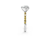 White gold Heart Cut Diamond Solitaire Ring with Round with Yellow Sapphire side stone Pavé Band and Prong Setting_34