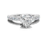 White gold Heart Cut Diamond Solitaire Ring with Shared Prong Pavé Band and Four-Prong Setting_124