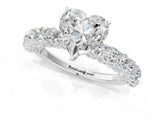 White gold Heart Cut Diamond Solitaire Ring with Shared Prong Pavé Band and Four-Prong Setting_125